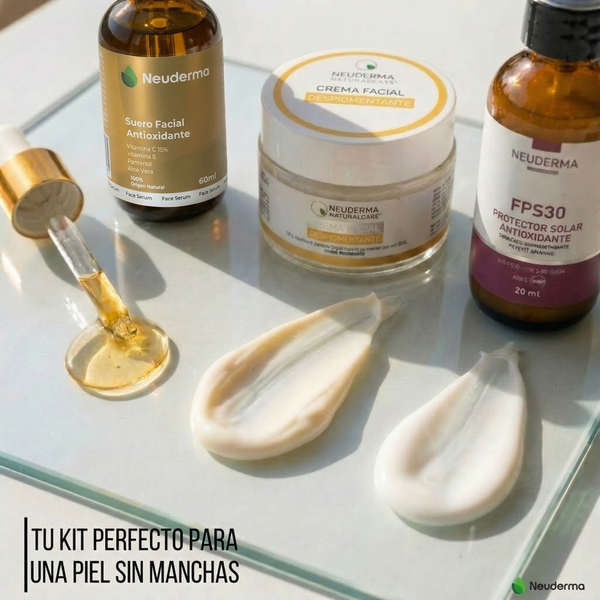 Kit Crema Facial Despigmentante + Suero Antioxidante + Protector Solar Antioxidante FPS 30 - Neuderma