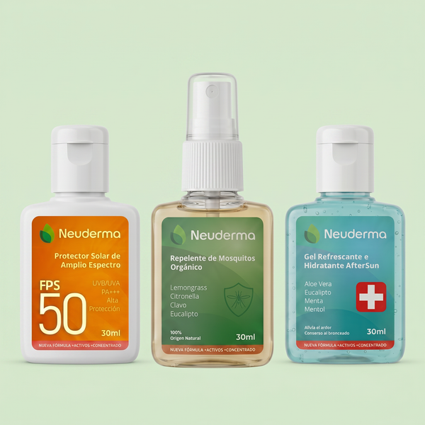 Kit Repelente de Mosquitos Orgánico 30ml + Protector Solar Sunesty Orange 30ml + Gel Refrescante After Sun 30ml - Neuderma