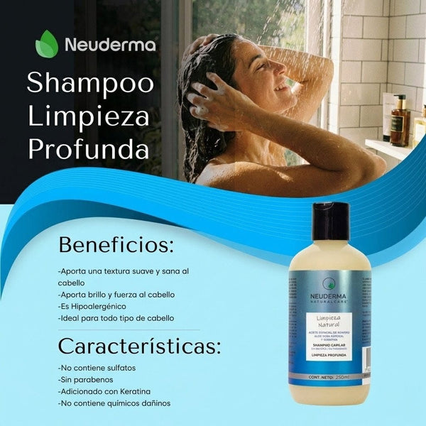 Shampoo Limpieza Profunda Sin Sulfatos con Romero + Aloe Vera + Keratina 250ml
