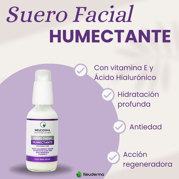 Suero Facial Humectante con Acido Hialurónico, Aloe Vera, Vitamina E - 60ml
