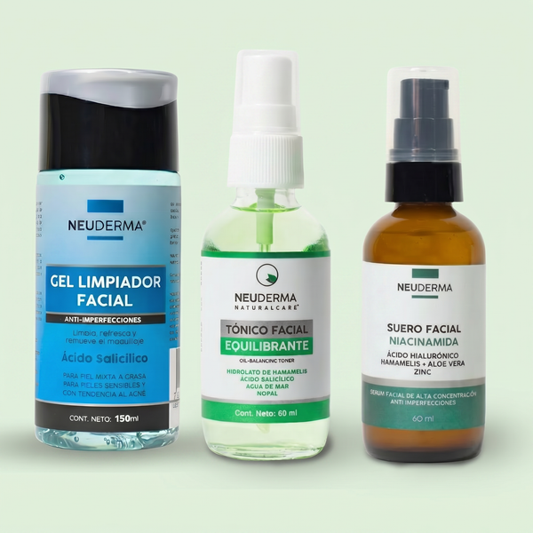 Kit Limpiador Facial Ácido Salicílico + Tónico Equilibrante + Suero Niacinamida - Neuderma