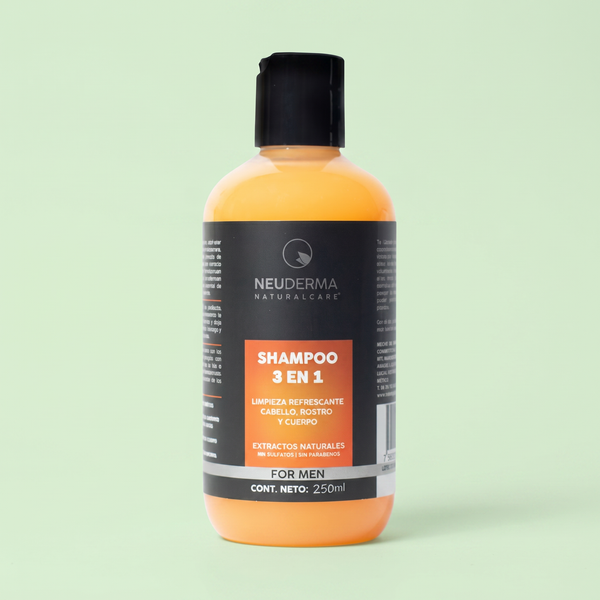 Shampoo 3 en 1 para Hombres, Ideal para Cabello, Rostro y Cuerpo - 250ml