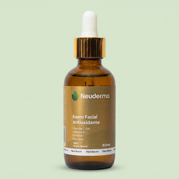 Suero Facial Antioxidante con Vitamina C + Ácido Hialurónico + Pantenol + Vitamina E